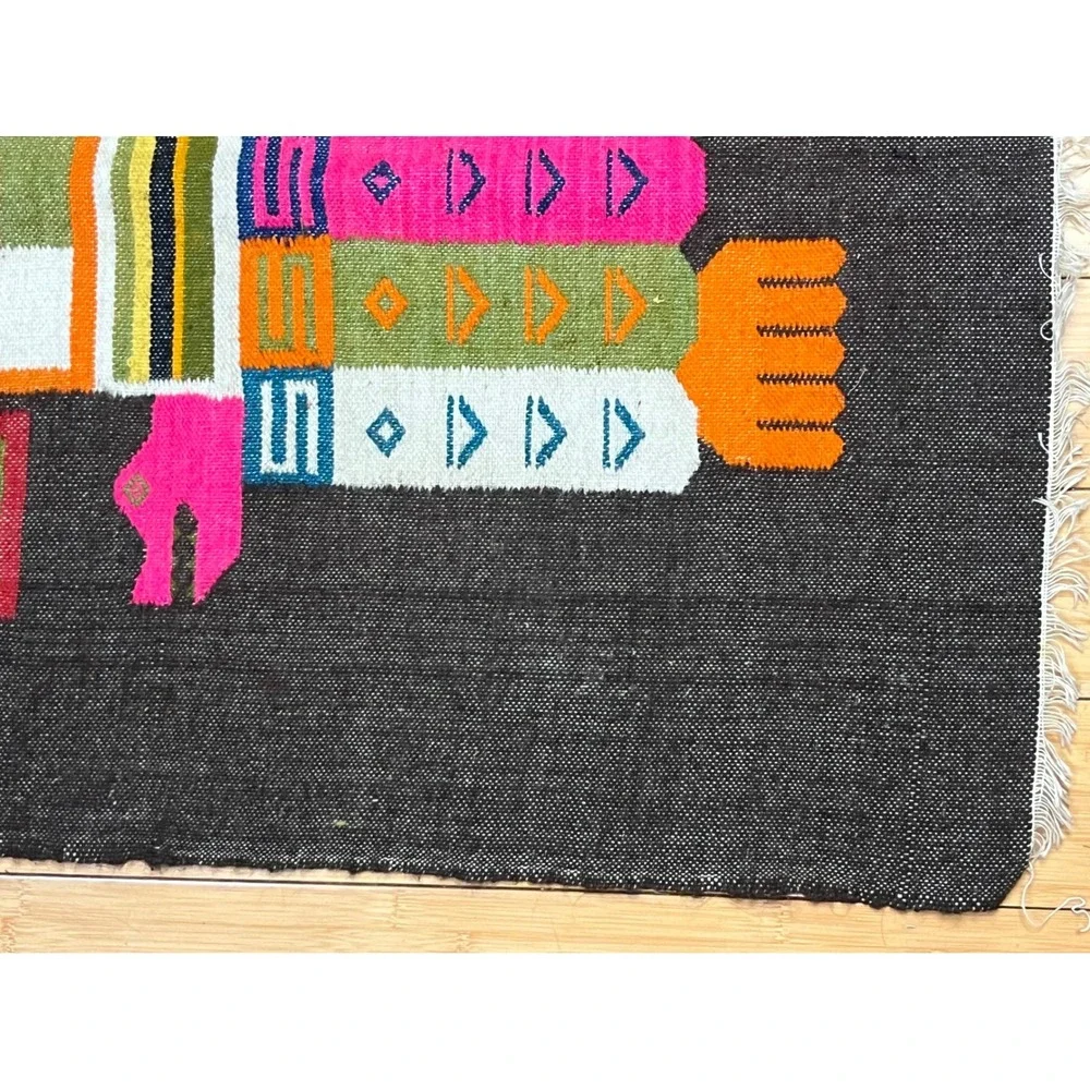 Vtg woven Brown‎ Pink Wool Native Aztec Mayan Wall Hanging Tapestry Rug 45